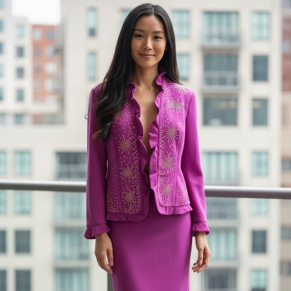 MDI Dresses & Skirts - GMI Women’s 2 piece suit purple sequined 18w lined. Elastic waist